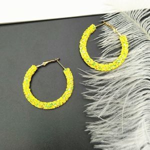 Absolutely stunning Bohemian simple yellow shiny Glitter Big Round Circle hoop